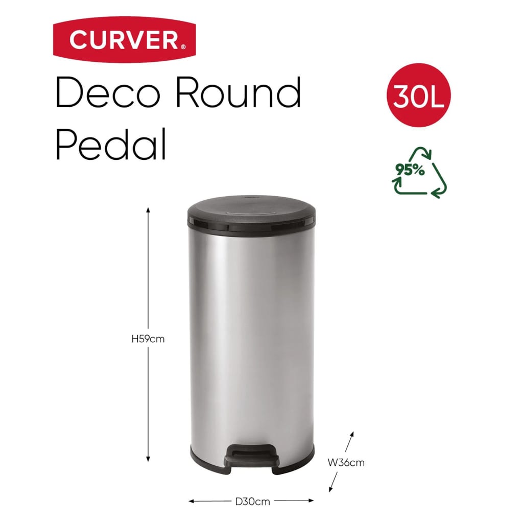 Curver Coș de gunoi cu pedală „Deco”, rotund, 30 L, argintiu Lando - Lando