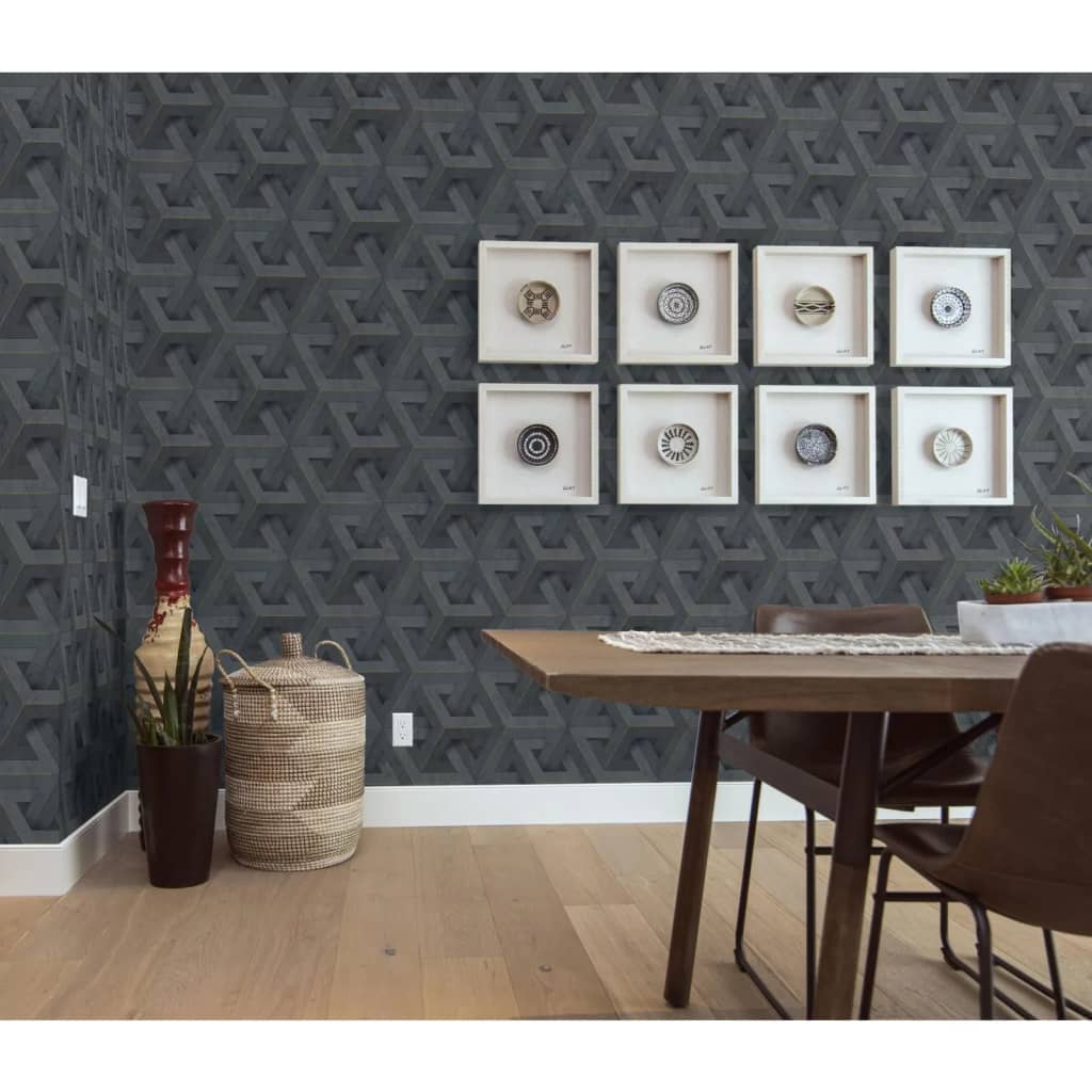 DUTCH WALLCOVERINGS Tapet „Onyx”, antracit și auriu Lando - Lando