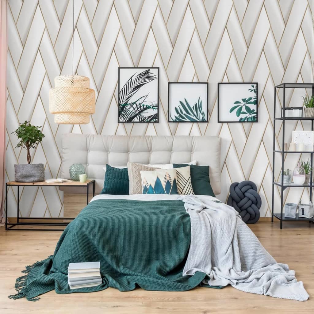 DUTCH WALLCOVERINGS Tapet „Geometric”, alb și auriu - Lando