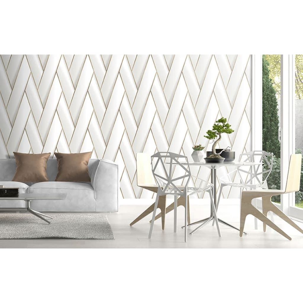 DUTCH WALLCOVERINGS Tapet „Geometric”, alb și auriu - Lando