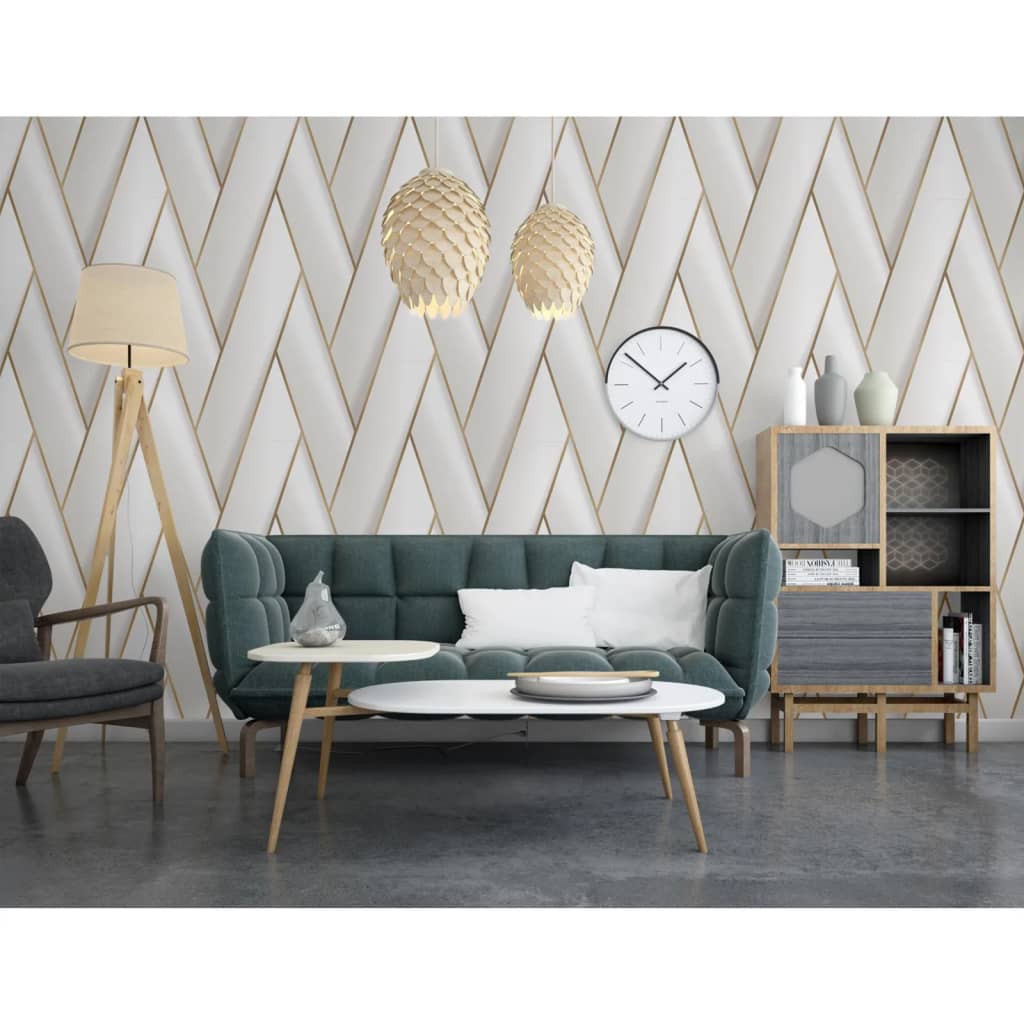 DUTCH WALLCOVERINGS Tapet „Geometric”, alb și auriu - Lando