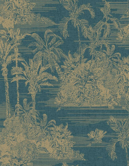 Încărcați imaginea în vizualizatorul Galerie, DUTCH WALLCOVERINGS Tapet „Tropical”, albastru închis și auriu - Lando
