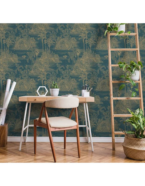 Încărcați imaginea în vizualizatorul Galerie, DUTCH WALLCOVERINGS Tapet „Tropical”, albastru închis și auriu - Lando
