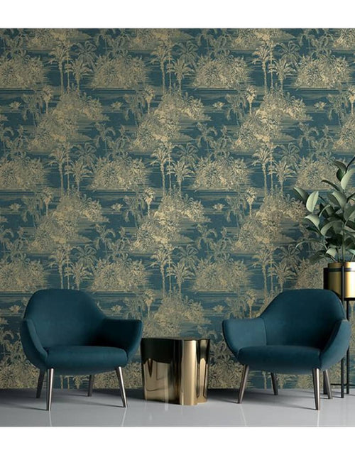 Încărcați imaginea în vizualizatorul Galerie, DUTCH WALLCOVERINGS Tapet „Tropical”, albastru închis și auriu - Lando
