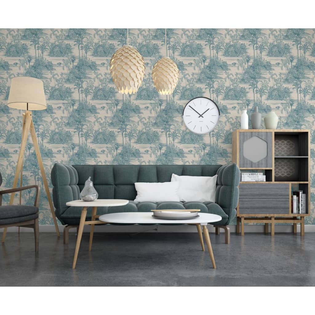 DUTCH WALLCOVERINGS Tapet „Tropical”, bej și albastru deschis - Lando