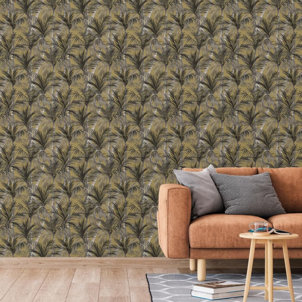 DUTCH WALLCOVERINGS Tapet "Palm Trees", auriu și negru Lando - Lando