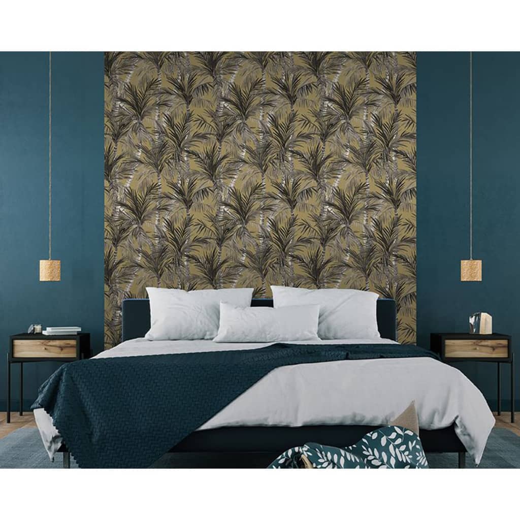 DUTCH WALLCOVERINGS Tapet "Palm Trees", auriu și negru Lando - Lando