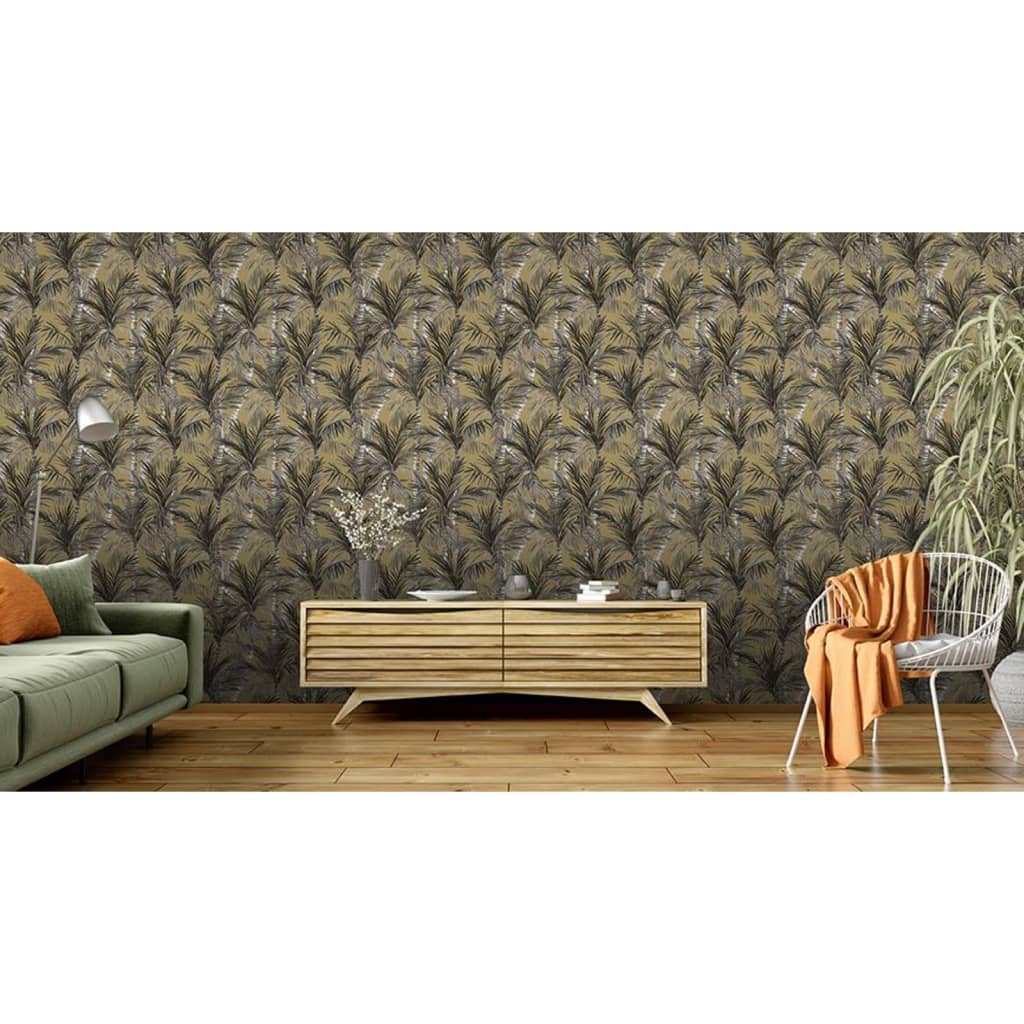 DUTCH WALLCOVERINGS Tapet "Palm Trees", auriu și negru Lando - Lando