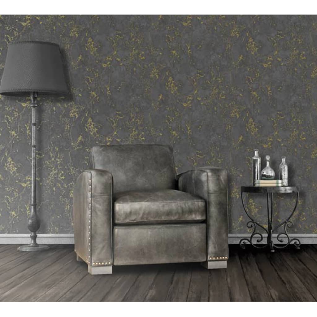 DUTCH WALLCOVERINGS Tapet model marmură, negru și auriu - Lando