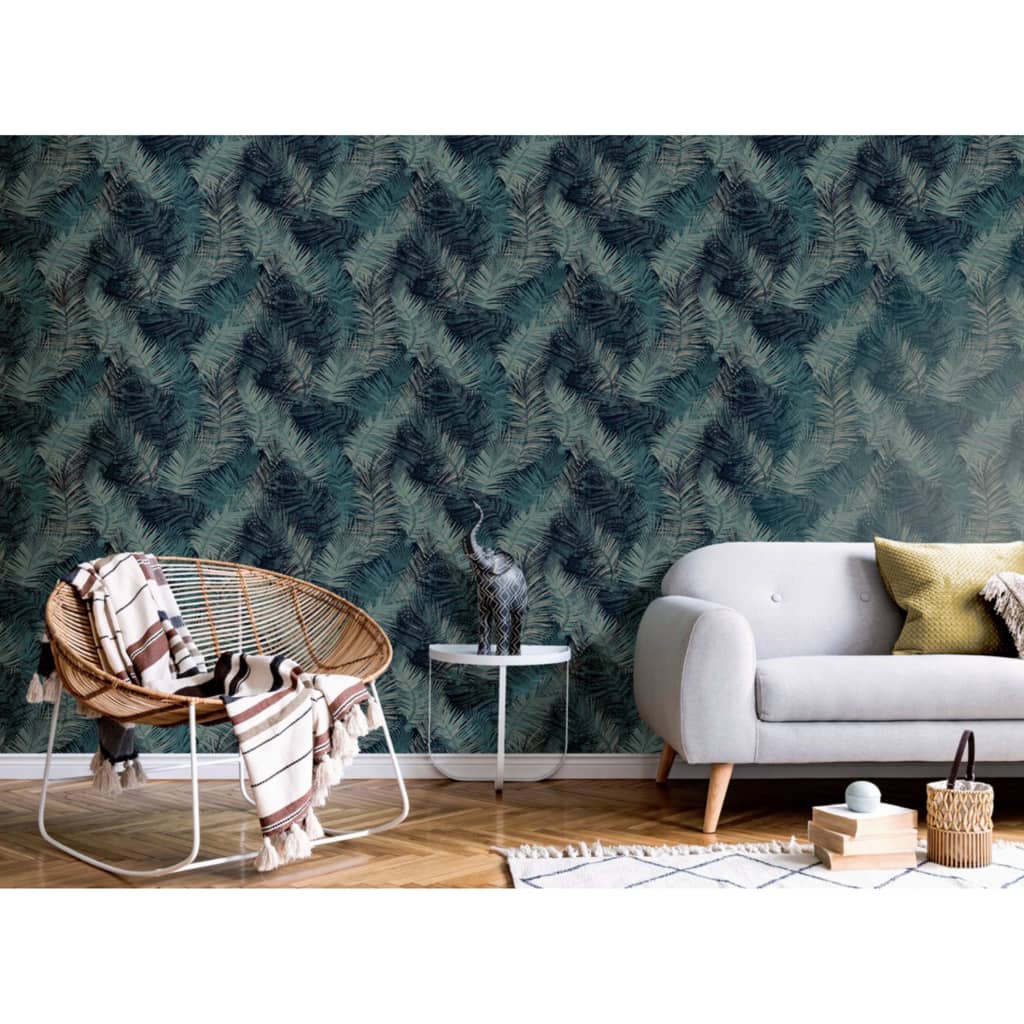 DUTCH WALLCOVERINGS Tapet Palm, albastru petrol - Lando