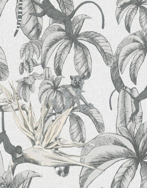 Загрузите изображение в средство просмотра галереи, Noordwand Tapet „Topchic Monkey Jungle Leaves”, gri și negru - Lando
