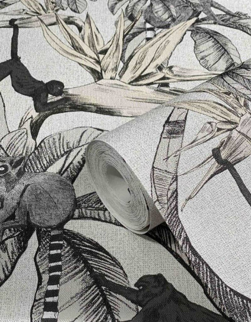 Încărcați imaginea în vizualizatorul Galerie, Noordwand Tapet „Topchic Monkey Jungle Leaves”, gri și negru - Lando
