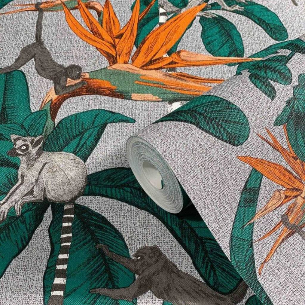 Noordwand Tapet „Topchic Monkey Jungle Leaves”, verde și gri - Lando