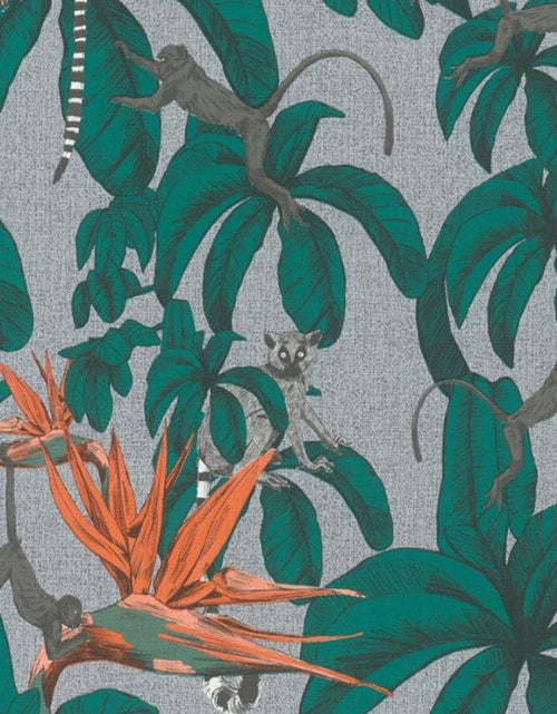 Загрузите изображение в средство просмотра галереи, Noordwand Tapet „Topchic Monkey Jungle Leaves”, verde și gri - Lando

