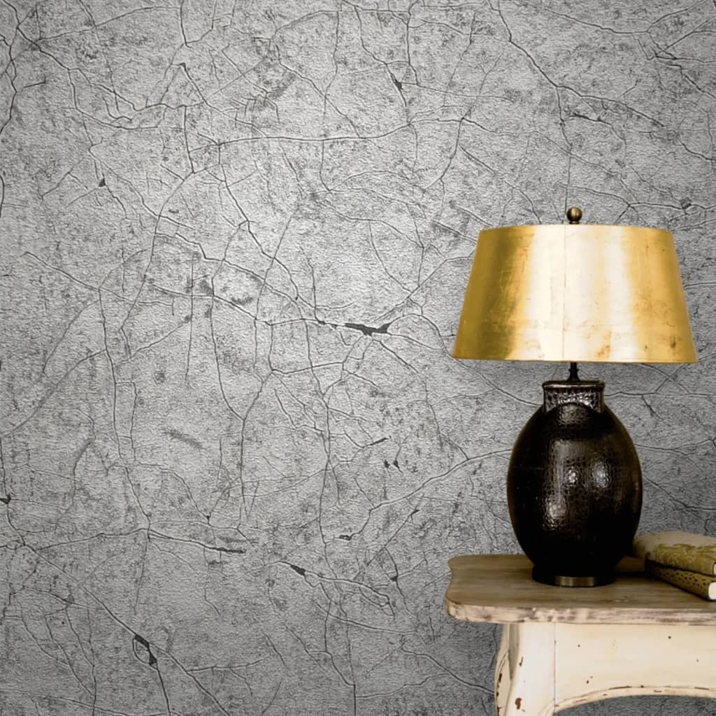 Noordwand Tapet „Vintage Deluxe Stucco Crackle”, gri metalizat Lando - Lando