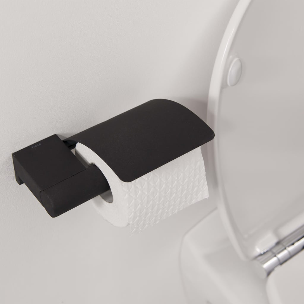 Tiger Suport role hârtie igienică de toaletă „Bold” negru mat cu capac - Lando