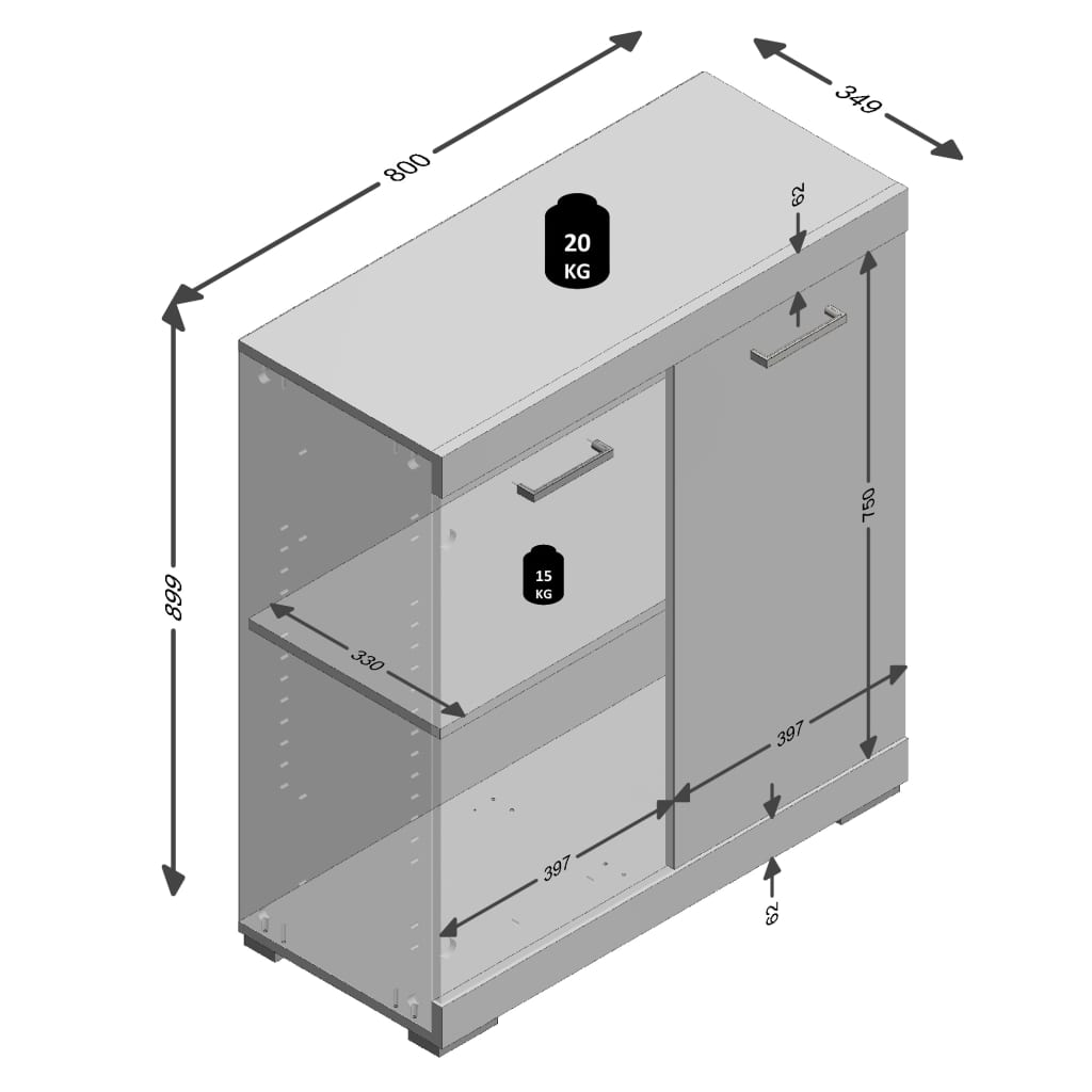 FMD Dulap cu 2 uși, alb și gri beton, 80 x 34,9 x 89,9 cm - Lando