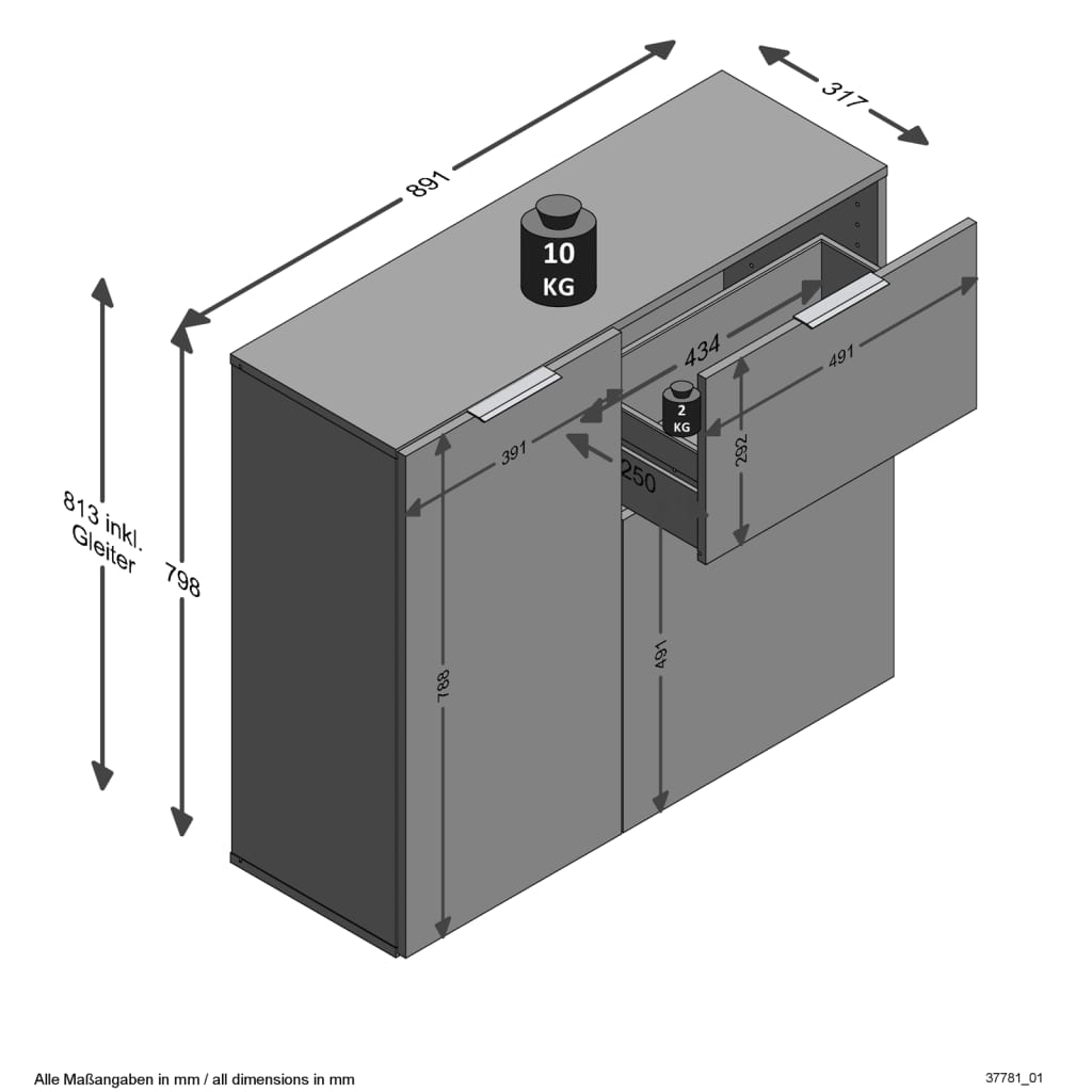 FMD Comodă cu sertar și uși, negru, 89,1x31,7x81,3 cm - Lando