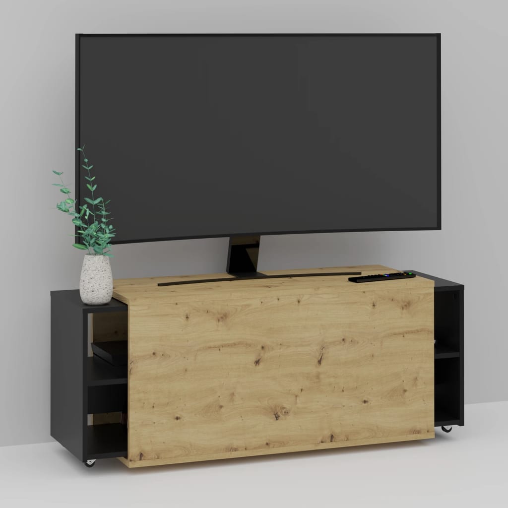 FMD Comodă TV, stejar artizanal & negru, 194,5x39,9x49,2 cm Lando - Lando