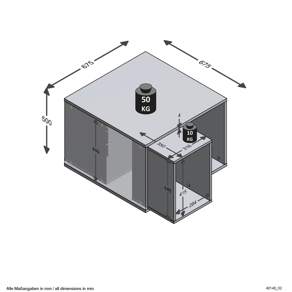 FMD Măsuță de cafea cu 2 mese laterale, alb și beton, 67,5x67,5x50 cm Lando - Lando