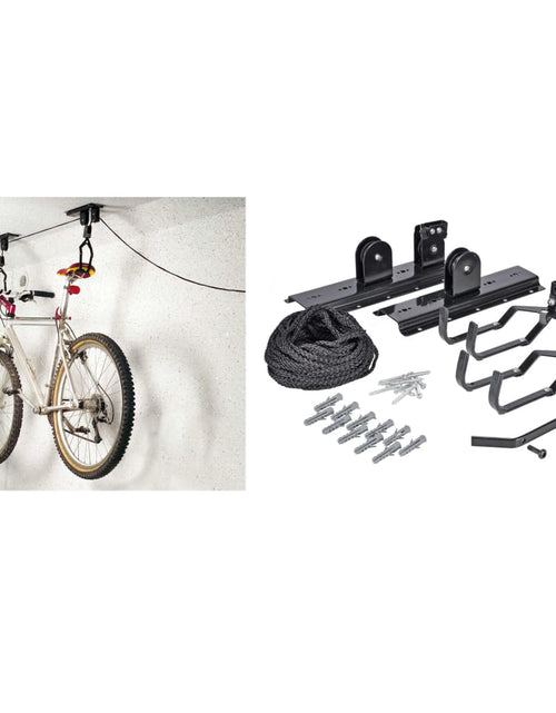 Încărcați imaginea în vizualizatorul Galerie, HI Sistem de ridicare pentru biciclete, negru, metal Lando - Lando

