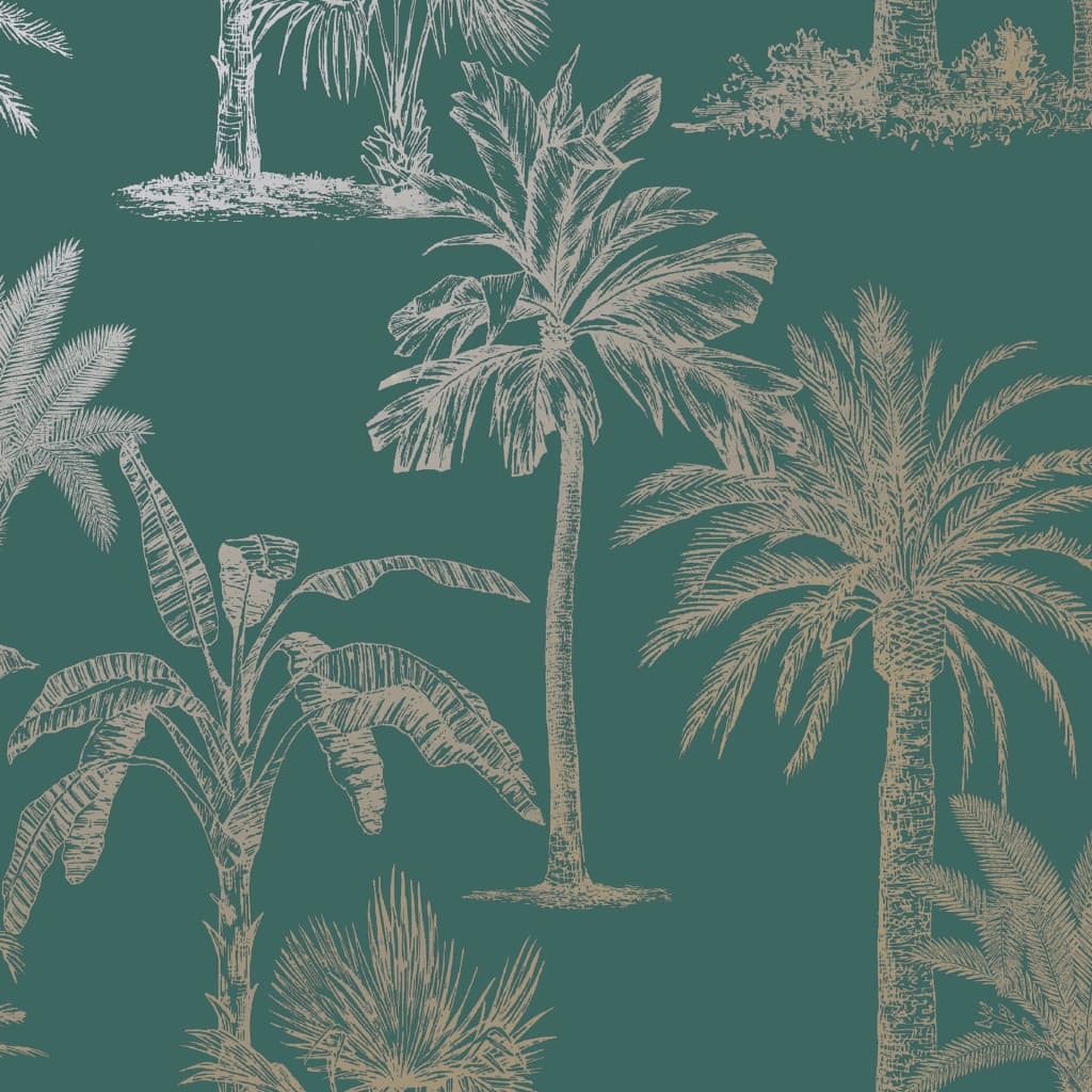 DUTCH WALLCOVERINGS Tapet Tropical Trees, albastru verzui și argintiu - Lando