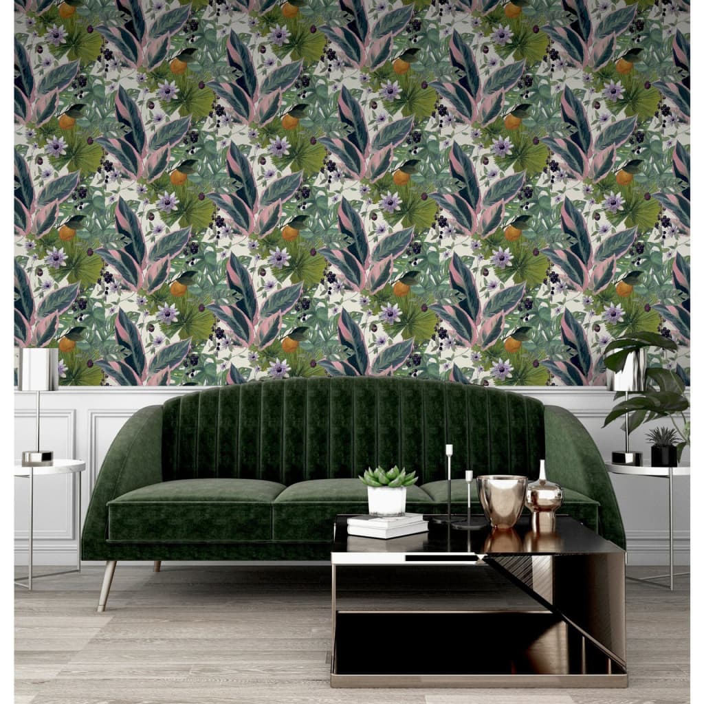 DUTCH WALLCOVERINGS Tapet "Passion Flower", alb și verde Lando - Lando