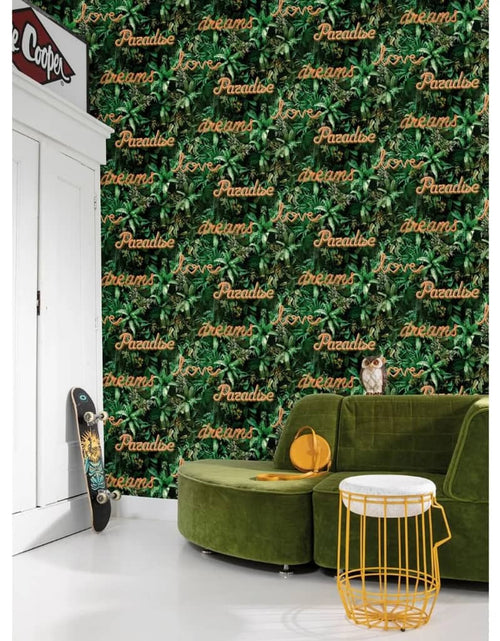 Загрузите изображение в средство просмотра галереи, Noordwand Tapet „Good Vibes Neon Letter with Plants” verde/portocaliu - Lando
