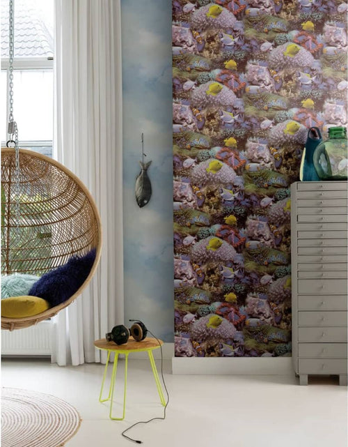 Încărcați imaginea în vizualizatorul Galerie, Noordwand Tapet „Good Vibes Coral and Tropical Fish”, galben și violet - Lando
