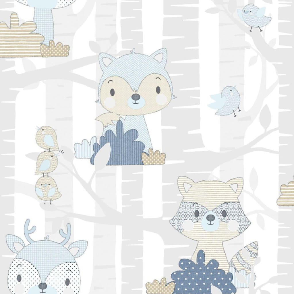 Noordwand Tapet „Mondo baby Forest Animals”, alb și albastru - Lando