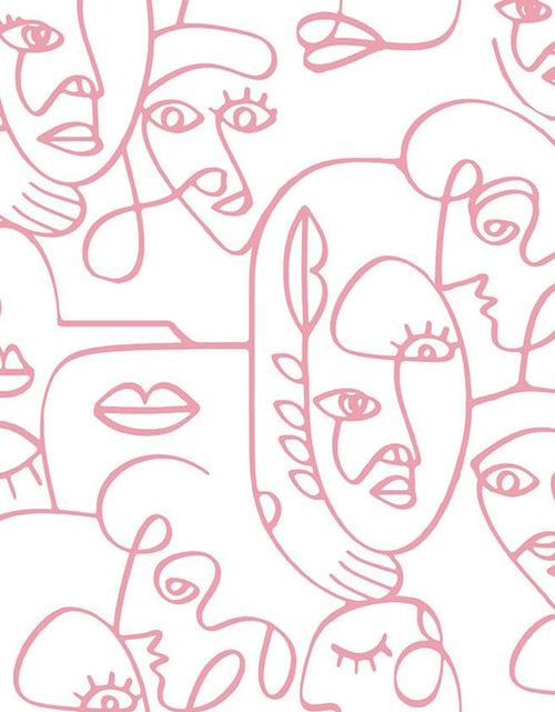 Загрузите изображение в средство просмотра галереи, Noordwand Tapet „Friends &amp; Coffee Line Art Faces”, alb și roz - Lando
