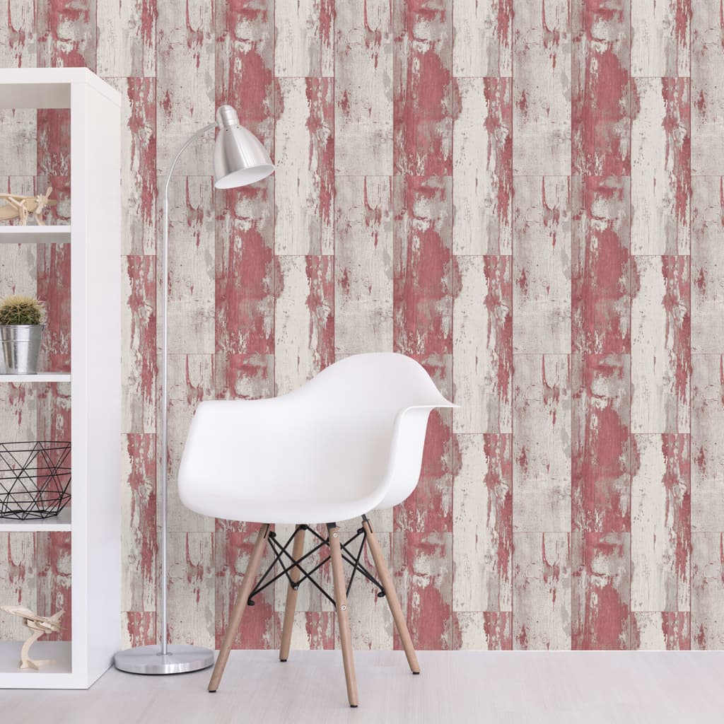 DUTCH WALLCOVERINGS Tapet Wood cu motiv lemnos, roșu și bej - Lando