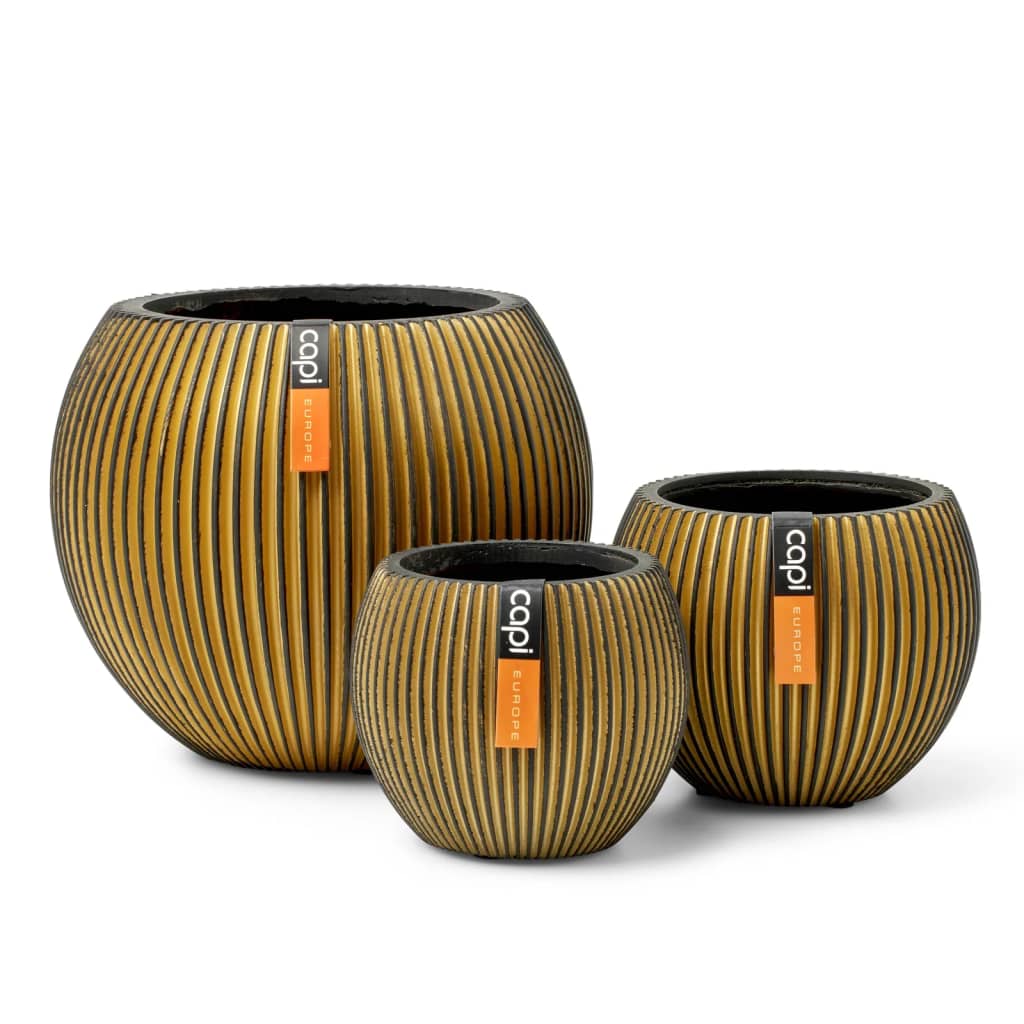 Capi Set de vaze în formă de bol, 3 piese, "Groove", auriu - Lando
