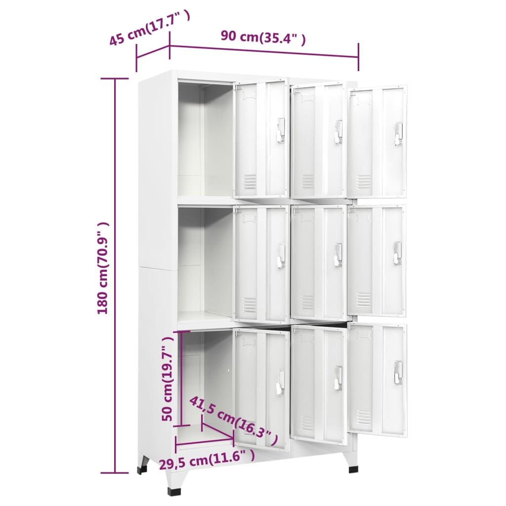 Dulap vestiar cu 9 compartimente, oțel, 90 x 45 x 180 cm, gri - Lando