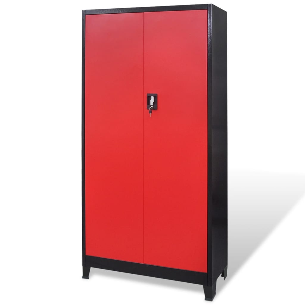Dulap scule cu 2 uși, oțel, 90 x 40 x 180 cm, negru și roșu - Lando