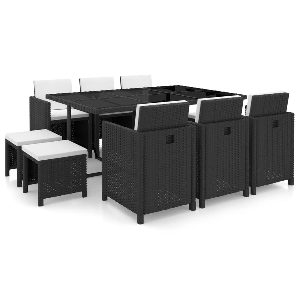 Set mobilier de exterior cu perne, 11 piese, negru, poliratan Lando - Lando