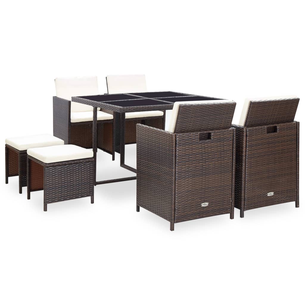 Set mobilier de exterior cu perne, 9 piese, maro, poliratan Lando - Lando