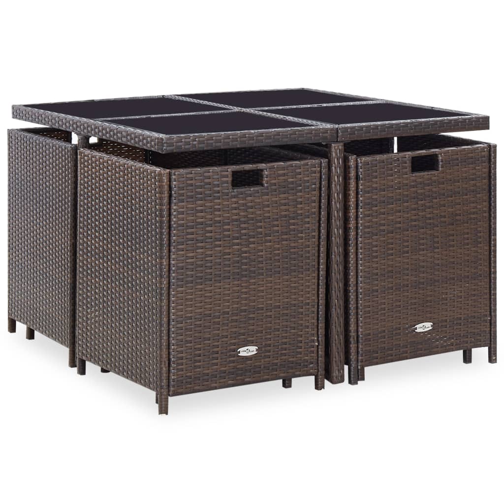 Set mobilier de exterior cu perne, 9 piese, maro, poliratan Lando - Lando