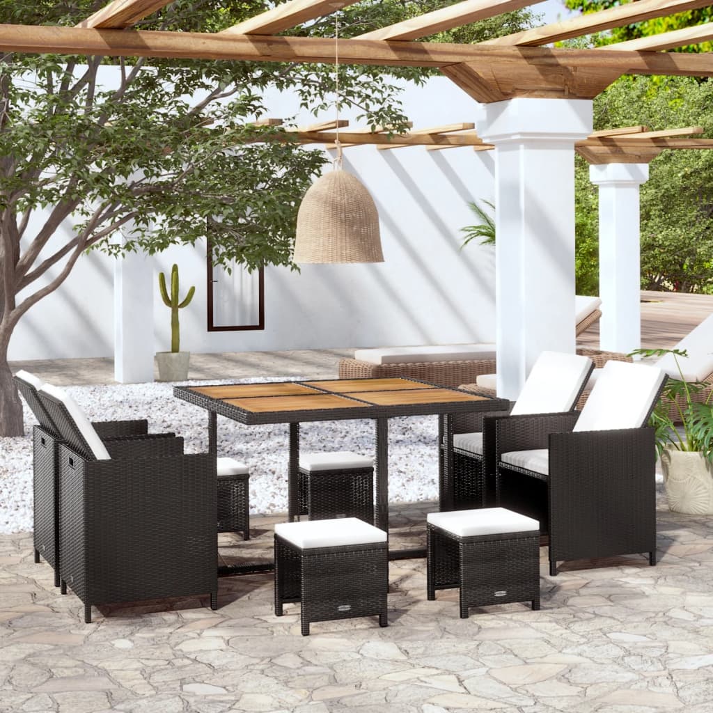 Set mobilier de exterior, 9 piese negru, poliratan, lemn acacia Lando - Lando