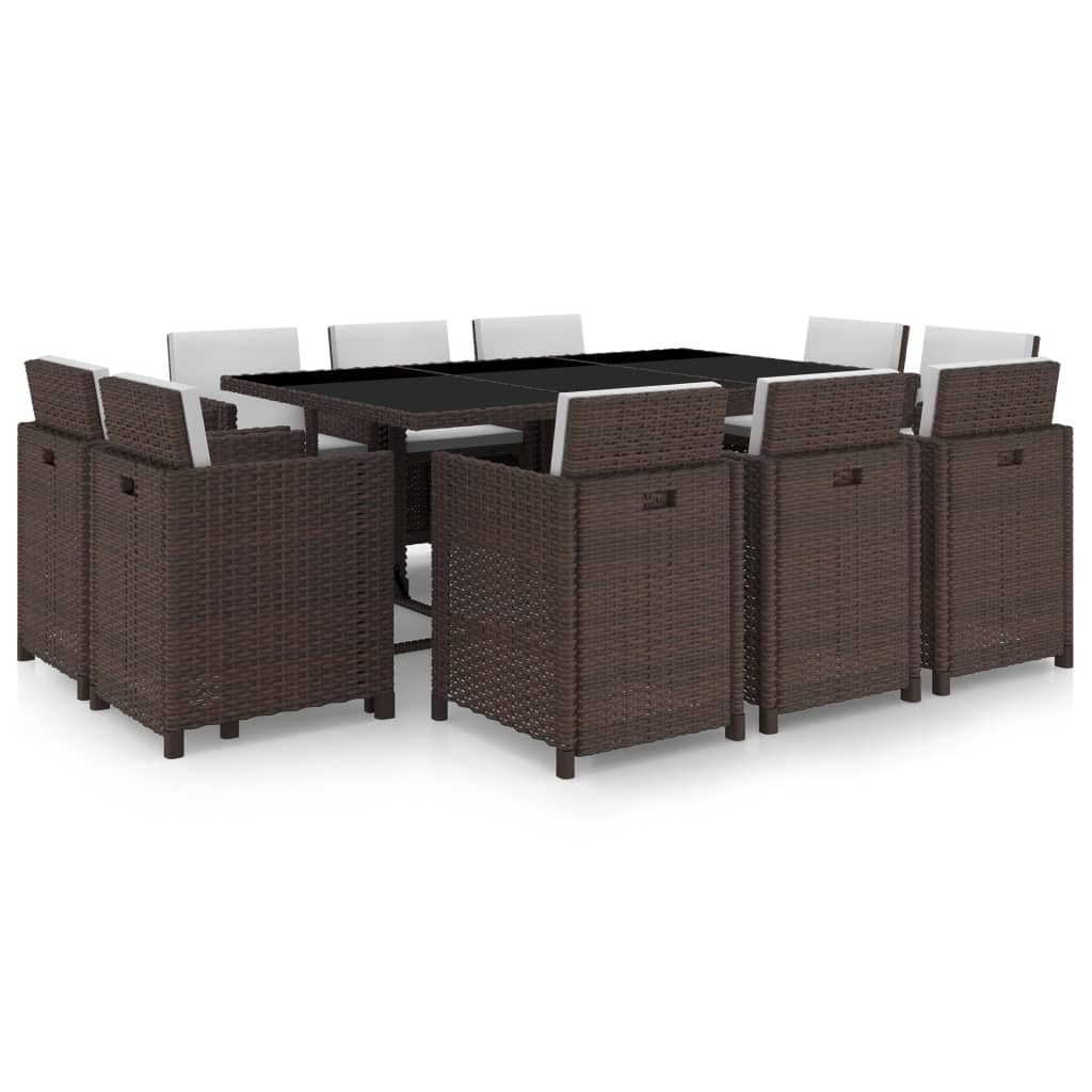 Set mobilier de exterior cu perne, 11 piese, maro, poliratan Lando - Lando