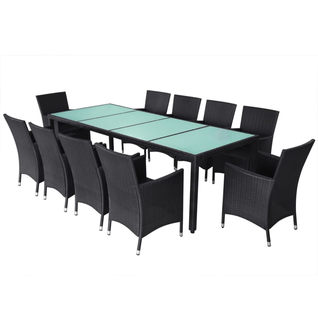 Set mobilier de exterior cu perne, 11 piese, negru, poliratan Lando - Lando