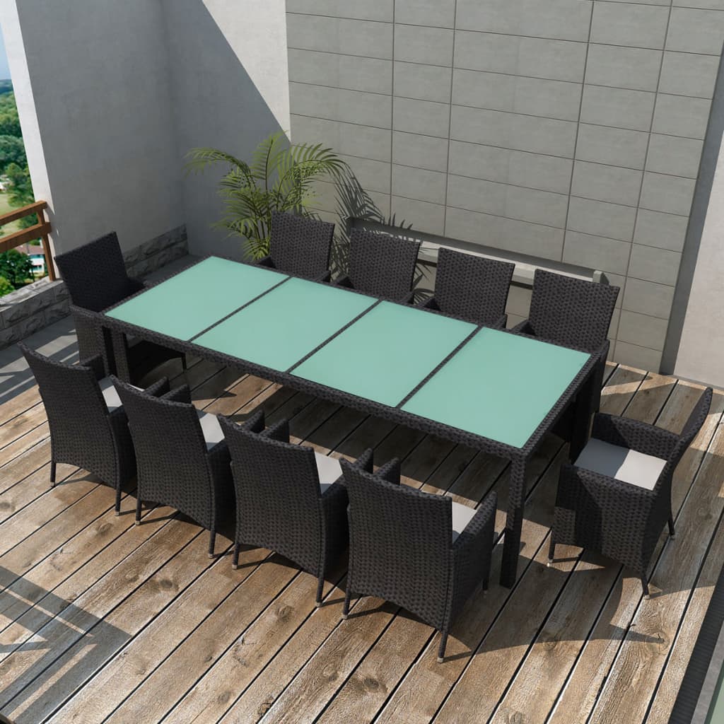 Set mobilier de exterior cu perne, 11 piese, negru, poliratan Lando - Lando