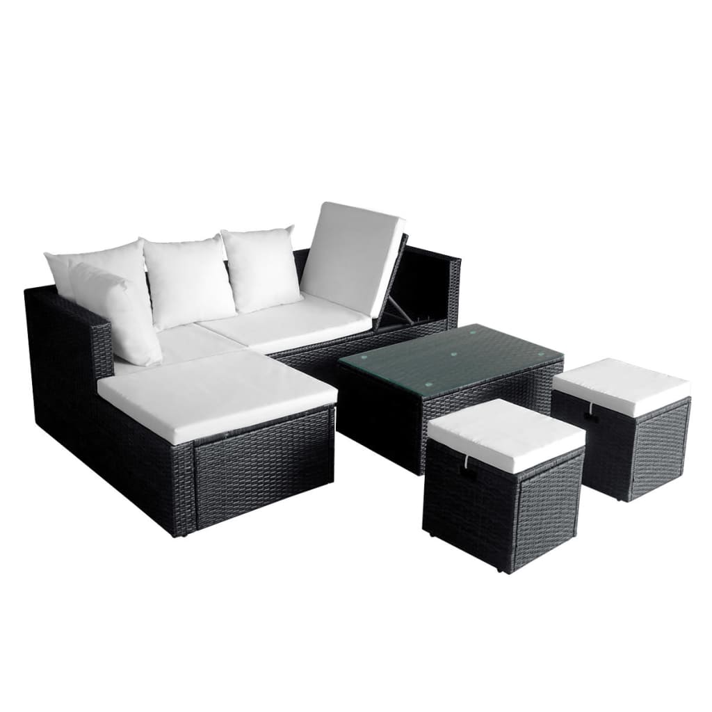 Set mobilier de grădină cu perne, 4 piese, negru, poliratan Lando - Lando