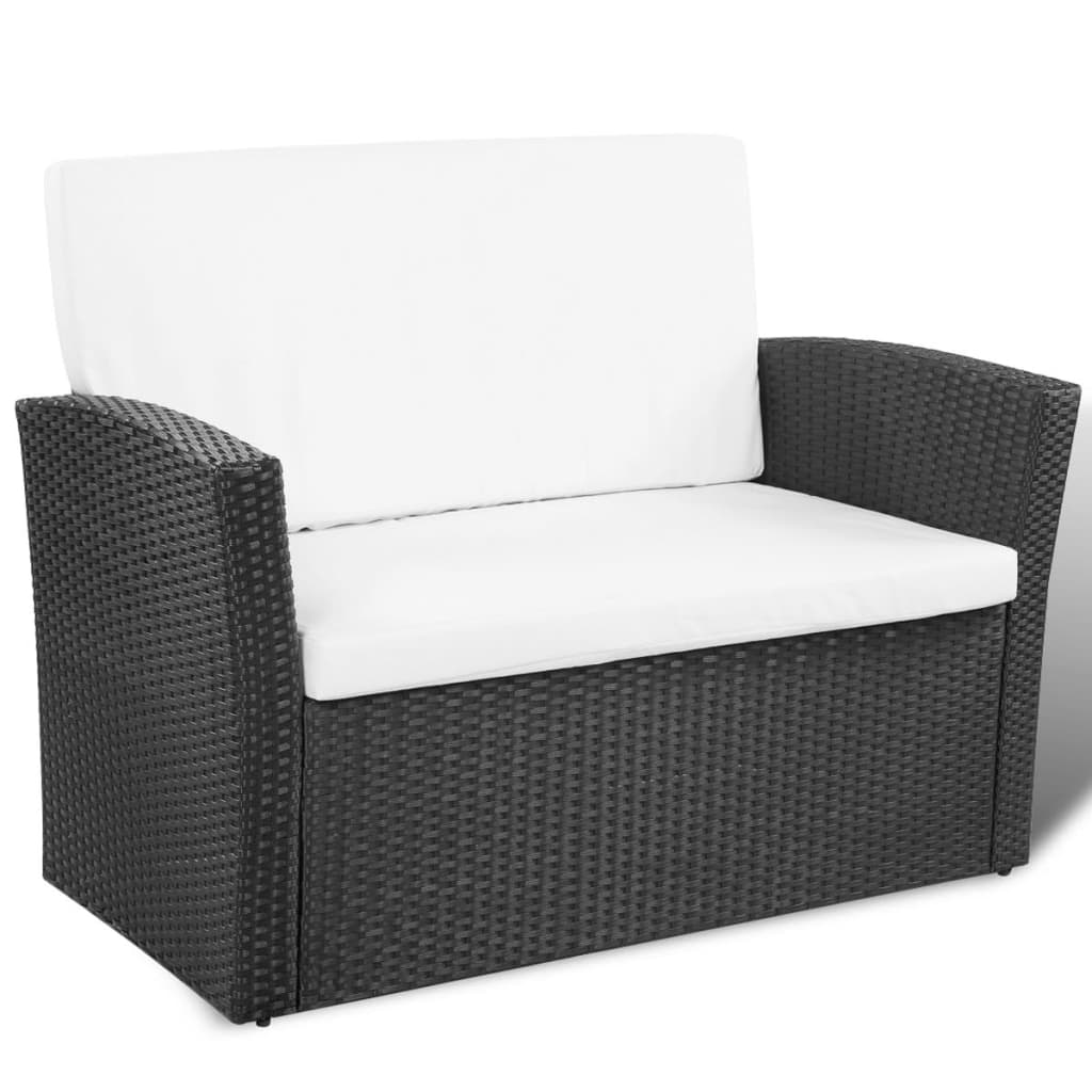 Set mobilier de grădină cu perne, 4 piese, negru, poliratan Lando - Lando