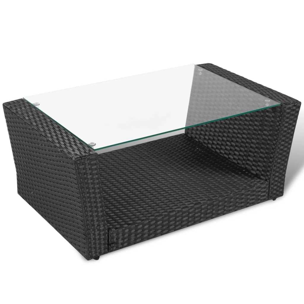 Set mobilier de grădină cu perne, 4 piese, negru, poliratan