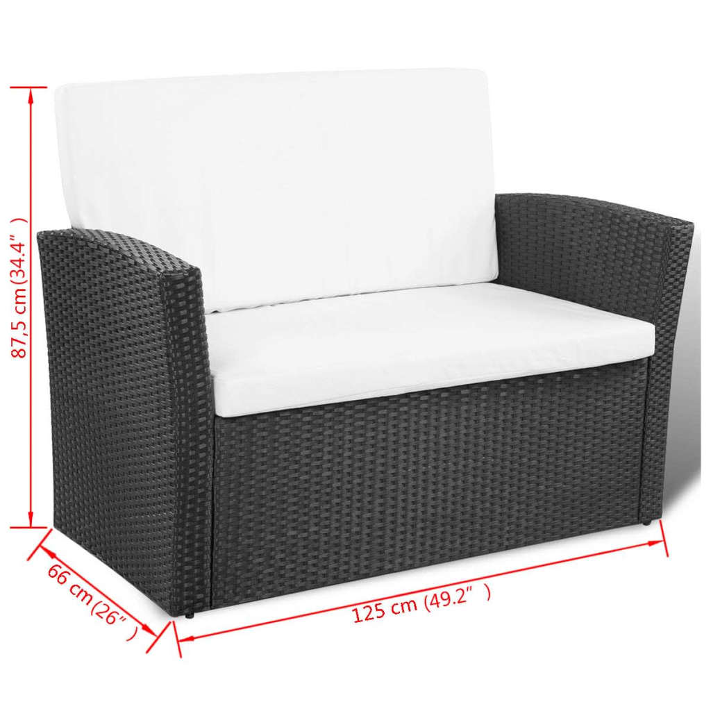 Set mobilier de grădină cu perne, 4 piese, negru, poliratan Lando - Lando