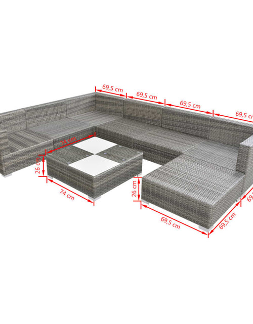 Загрузите изображение в средство просмотра галереи, Set mobilier de grădină cu perne, 8 piese, gri, poliratan Lando - Lando
