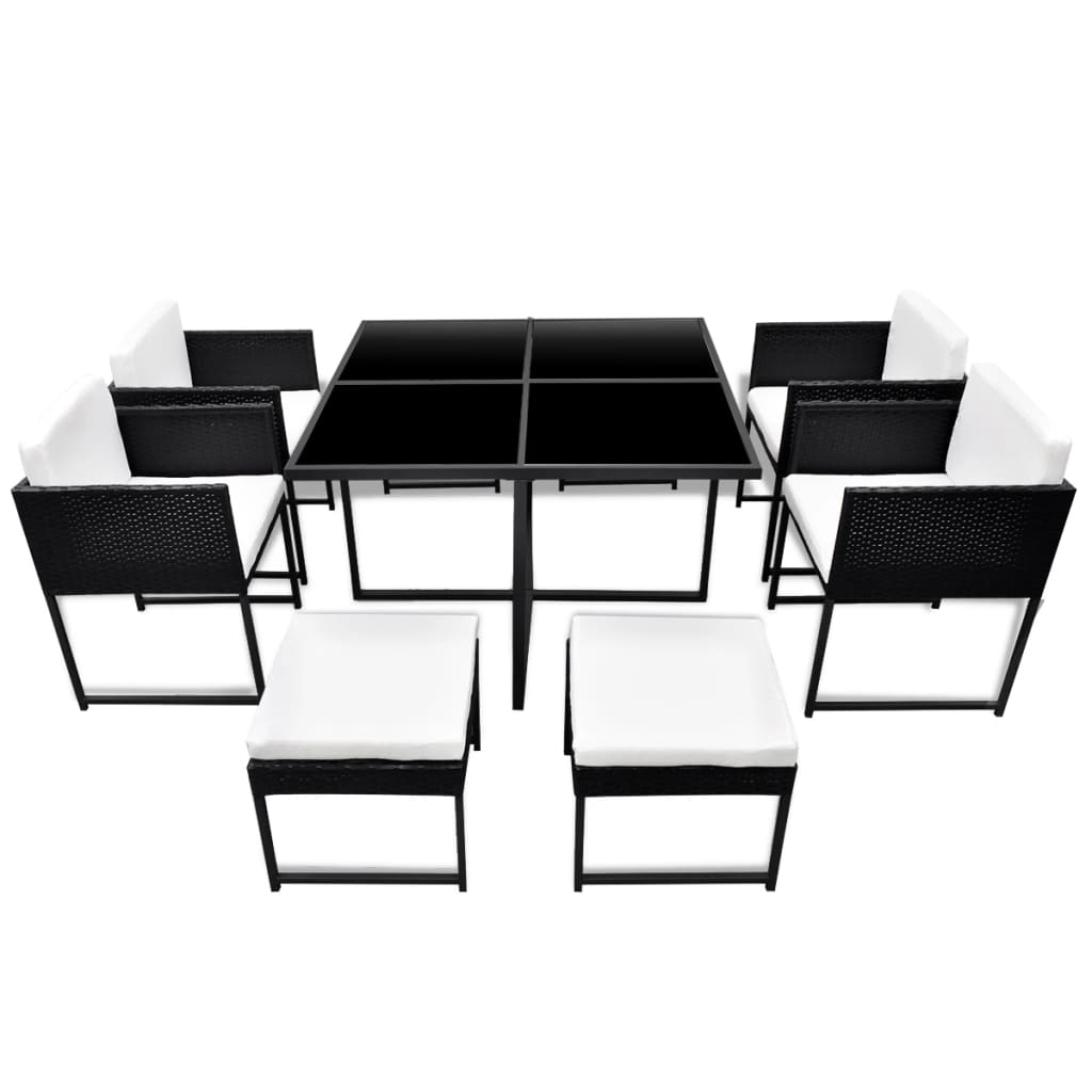 Set mobilier de exterior cu perne, 9 piese, negru, poliratan Lando - Lando