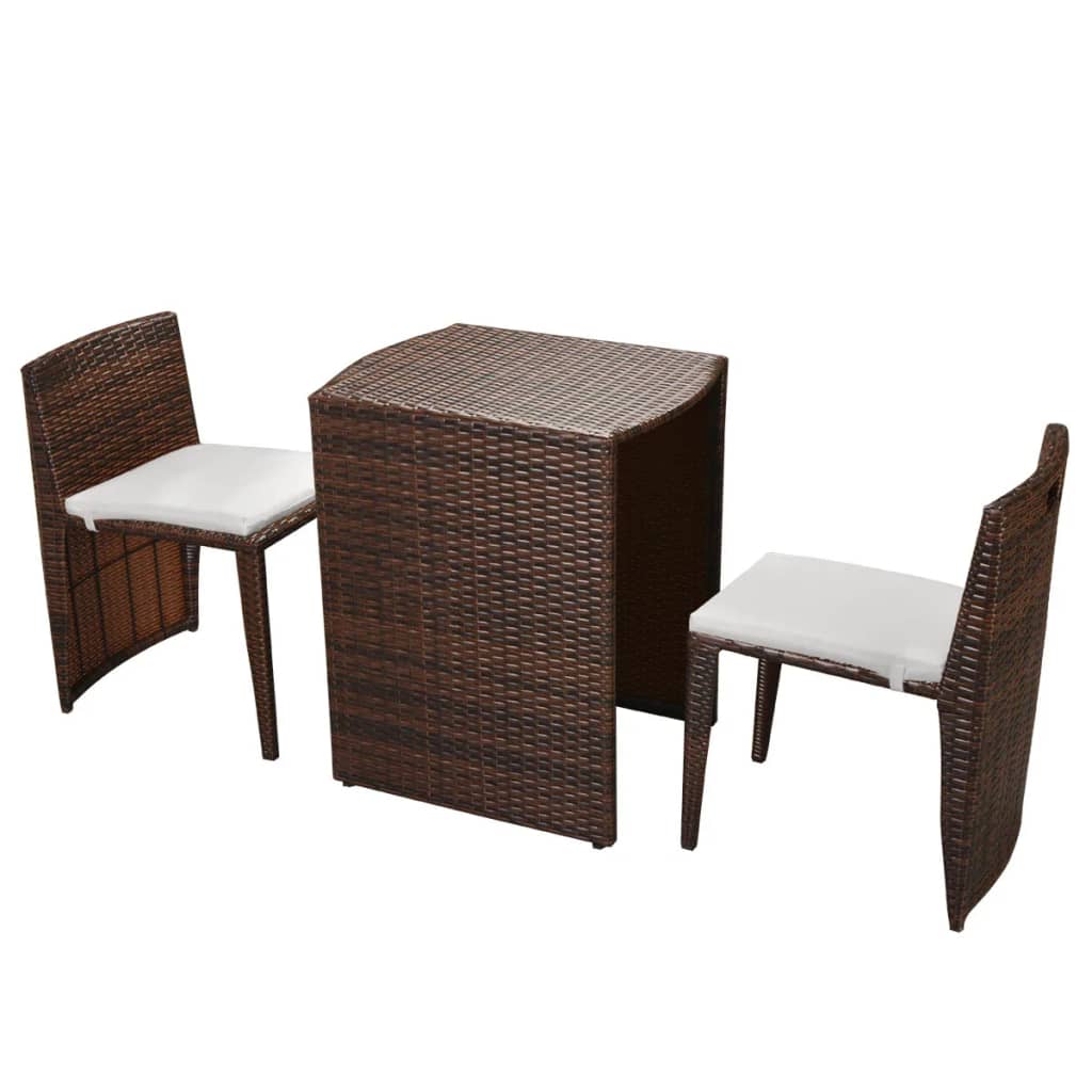 Set mobilier bistro cu perne, 3 piese, maro, poliratan Lando - Lando