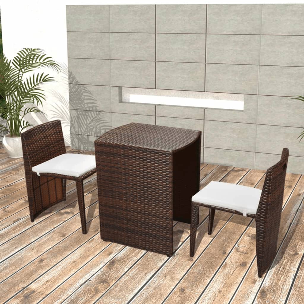 Set mobilier bistro cu perne, 3 piese, maro, poliratan Lando - Lando